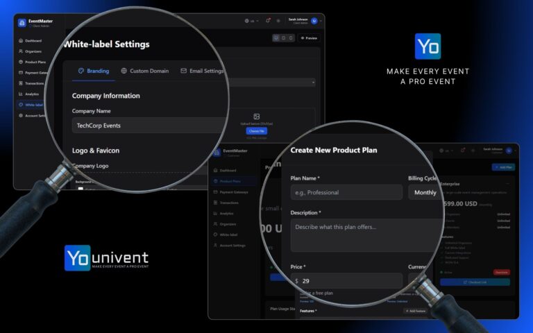 Younivent white-label product plan settings